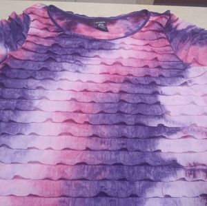 Ruffled Ladies tie-dye top in poly/spandex 2X